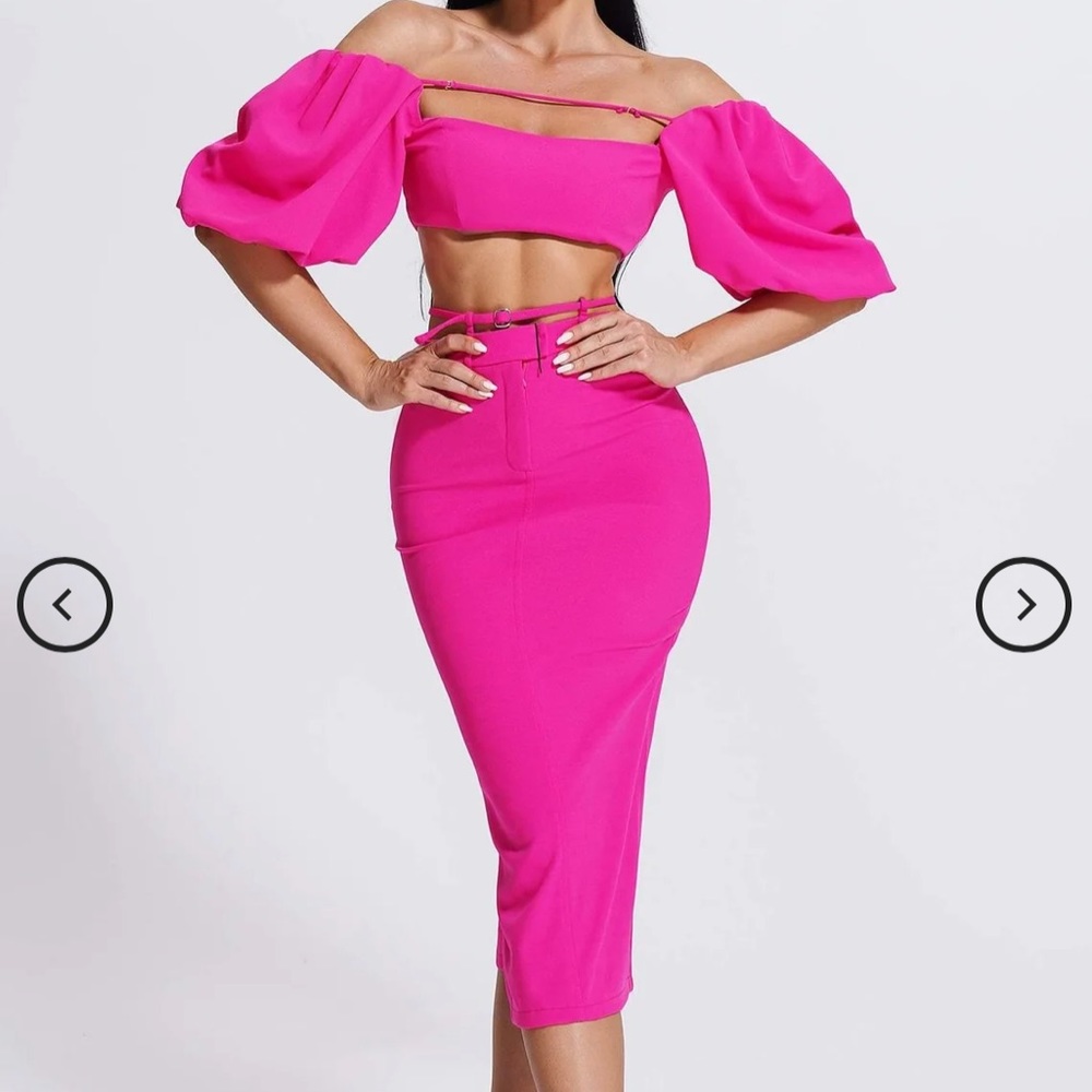 Hot Pink Two-Piece Skirt Set